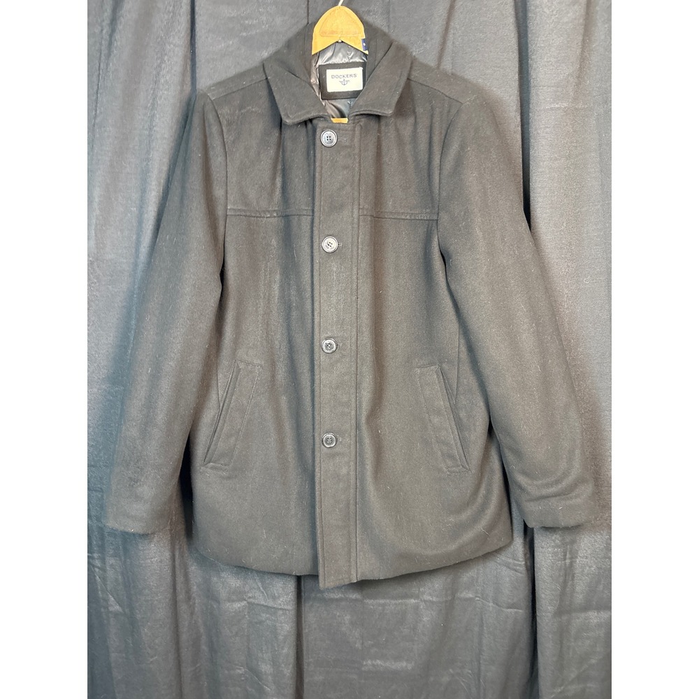 Dockers Mens Black Wool Blend Quilted Lined Car Coat Jacket Size Large